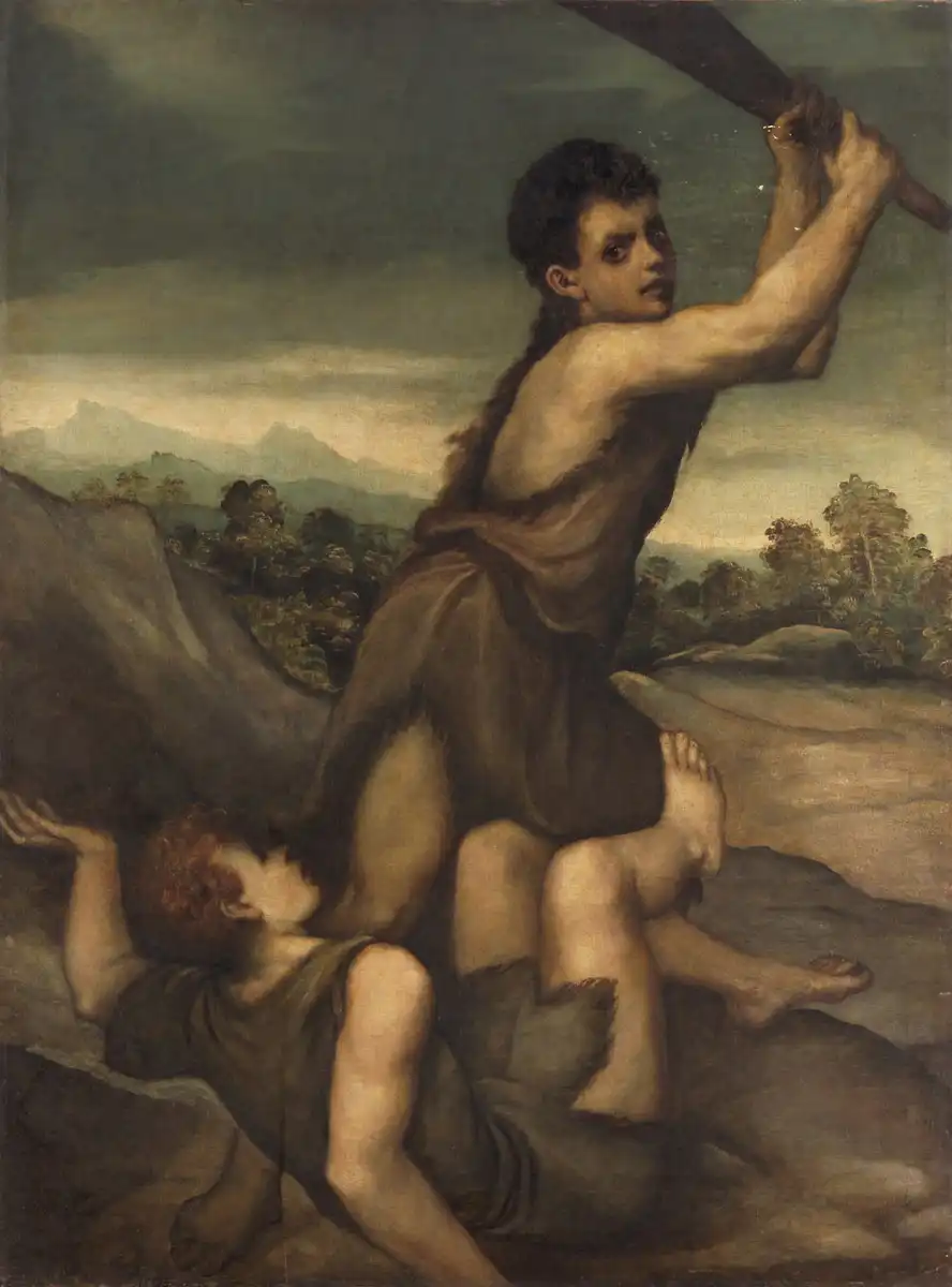 Ábel, Ádám és Éva, áldozat, Biblia, bűnbeesés, Édenkert, eredendő bűn, féltékenység, festészet, galéria, gyilkosság eszköze, irigység, Isten, Káin, kereszténység, ószövetségi történet, szamár állkapcsa, Teremtés könyve, testvérgyilkosság, vallás