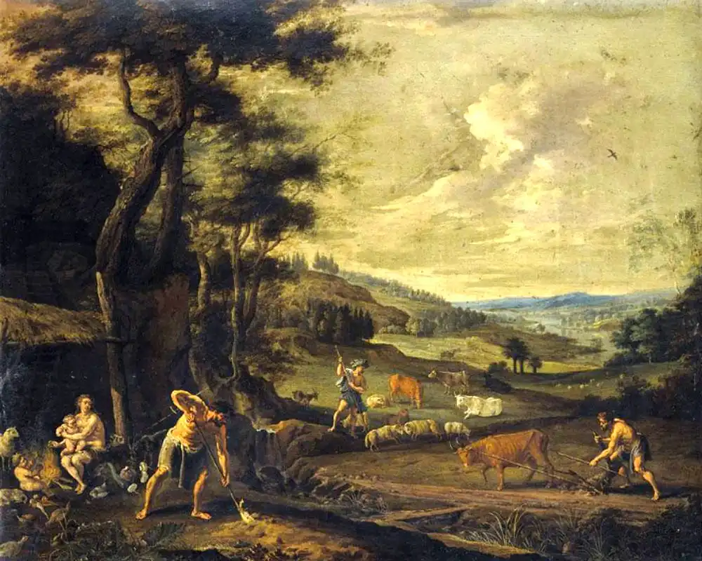 Ábel, Ádám és Éva, áldozat, Biblia, bűnbeesés, Édenkert, eredendő bűn, féltékenység, festészet, galéria, gyilkosság eszköze, irigység, Isten, Káin, kereszténység, ószövetségi történet, szamár állkapcsa, Teremtés könyve, testvérgyilkosság, vallás