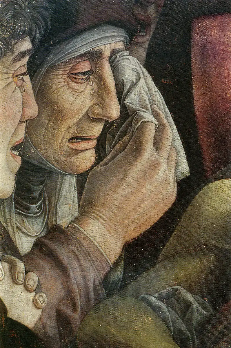 Andrea Mantegna, Halott Krisztus, inverz perspektíva, Krisztus siratása, kvatrocento, Milánó, művészettörténet, naturalizmus, olasz festészet, Pinacoteca di Brera, reneszánsz festészet, rövidülés, vallásos festészet
