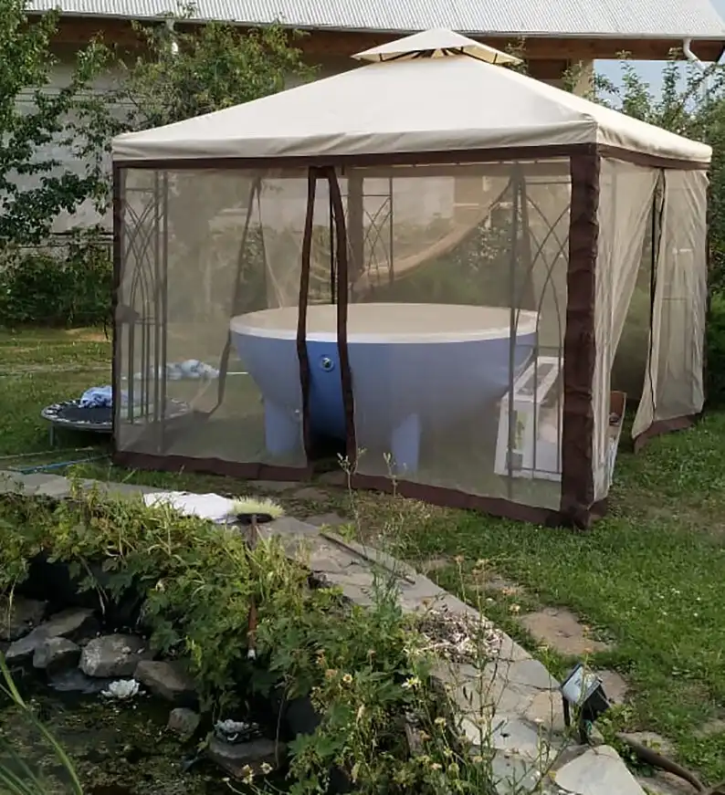 DIY pavilon, előtető, kerti design, kerti építmény, kerti pavilon, kerti pihenő, kertrendezés, minimál stílus, modern pavilon, nyári konyha, olcsó pavilon, pavilon, pavilon építése, terasz, veranda