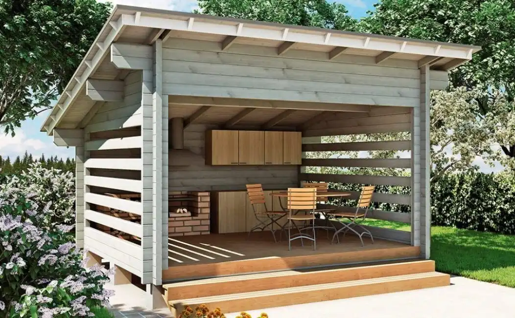 DIY pavilon, előtető, kerti design, kerti építmény, kerti pavilon, kerti pihenő, kertrendezés, minimál stílus, modern pavilon, nyári konyha, olcsó pavilon, pavilon, pavilon építése, terasz, veranda