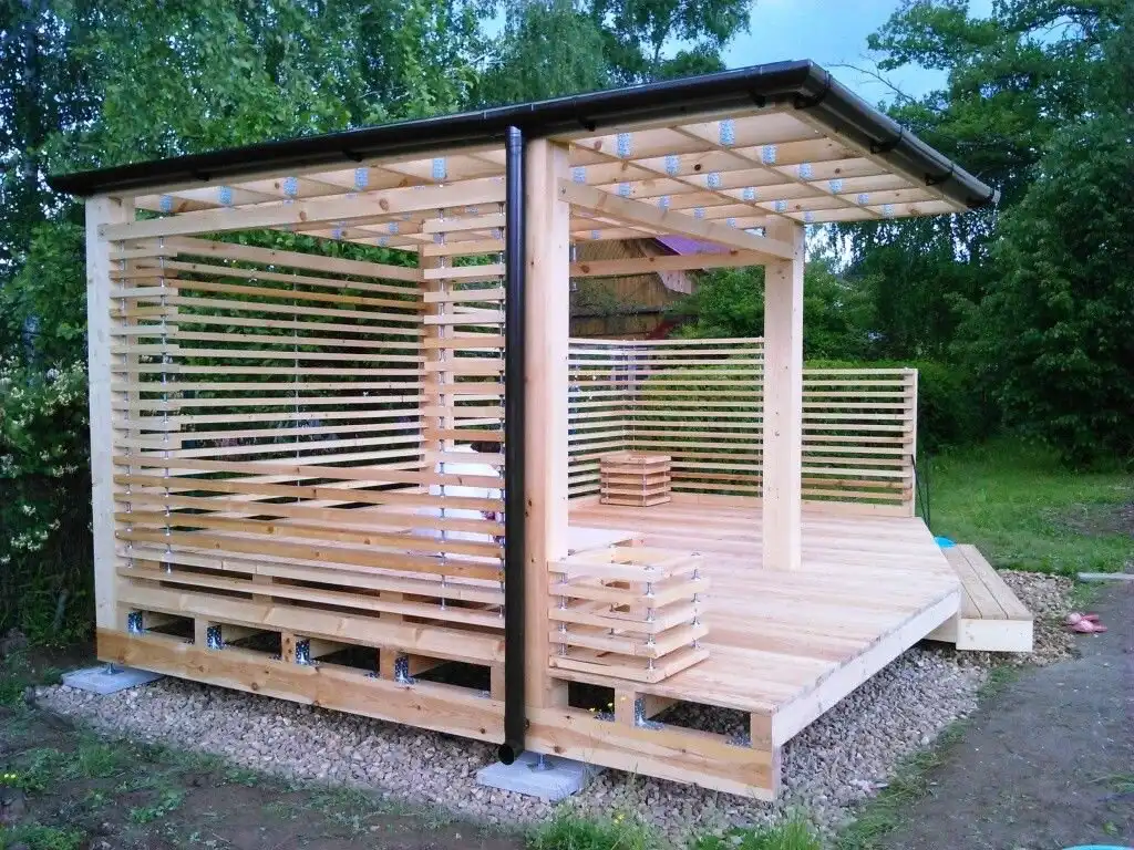 DIY pavilon, előtető, kerti design, kerti építmény, kerti pavilon, kerti pihenő, kertrendezés, minimál stílus, modern pavilon, nyári konyha, olcsó pavilon, pavilon, pavilon építése, terasz, veranda