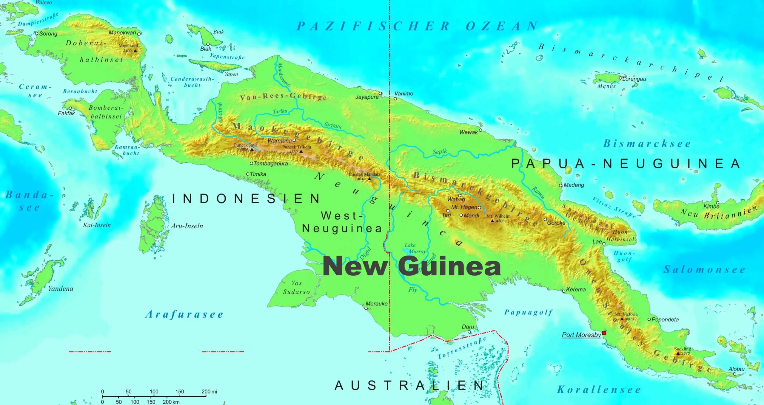 földrajz, galéria, határ, Indonézia, Mikluho-Maklaj, osztott szigetek, Pápua Új-Guinea, sziget, térkép, történelem, Új-Guinea