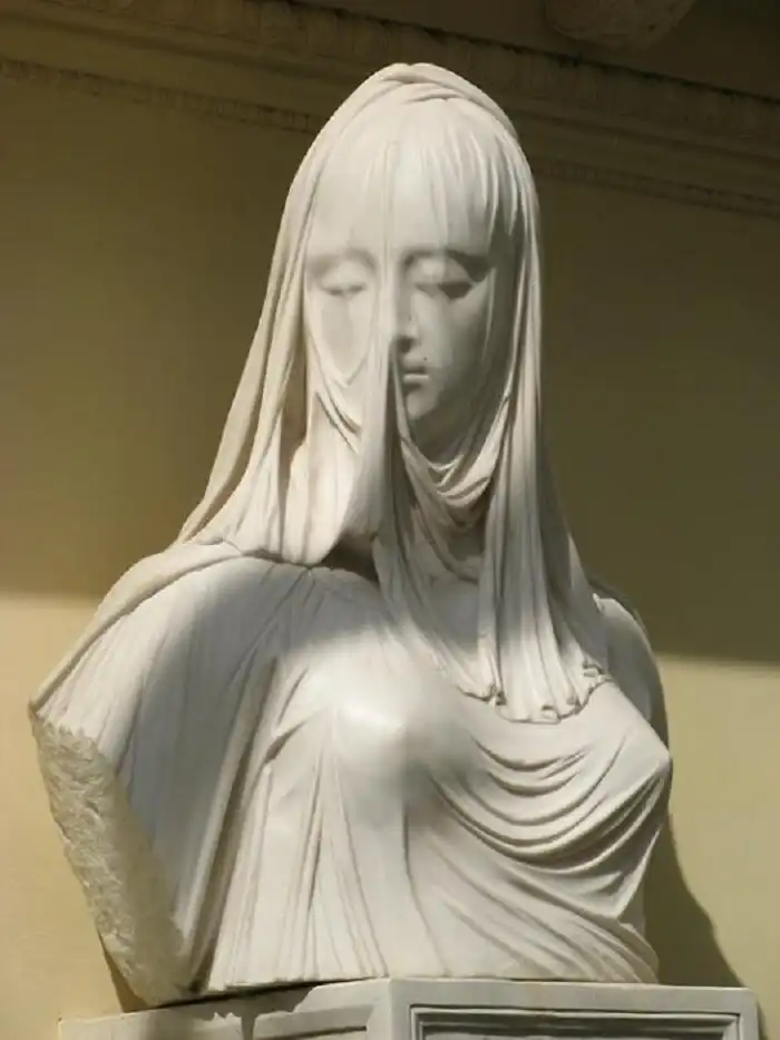 18. század, 19. század, Antonio Corradini, galéria, Giuseppe Sammartino, márvány, márványfátyol, művészet, művészettörténet, olasz szobrászat, Raffaello Monti, szobrászat, szobrok, technika, történelem, Vesta, vesták