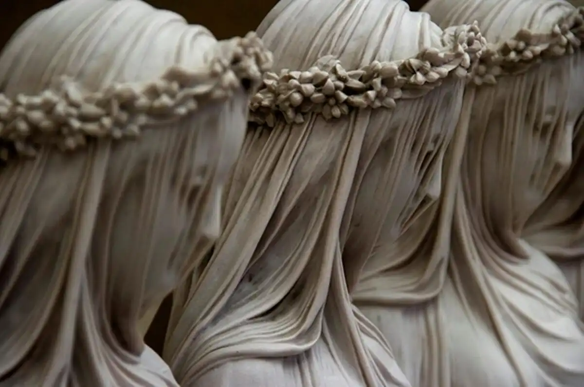 18. század, 19. század, Antonio Corradini, galéria, Giuseppe Sammartino, márvány, márványfátyol, művészet, művészettörténet, olasz szobrászat, Raffaello Monti, szobrászat, szobrok, technika, történelem, Vesta, vesták