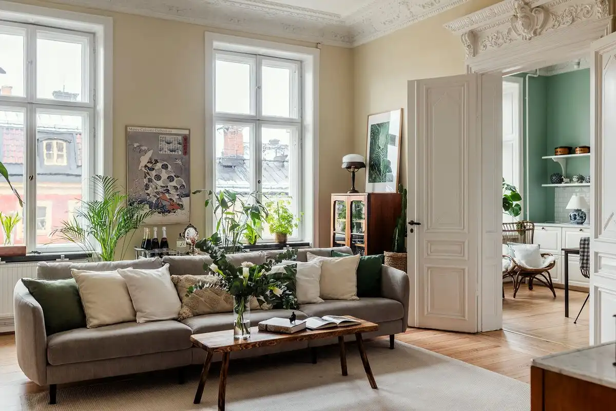 belsőépítészet, csempekályha, lakásbemutató, lakberendezés, retró, skandináv design, Stockholm, Svédország, történelmi lakás, vintage
