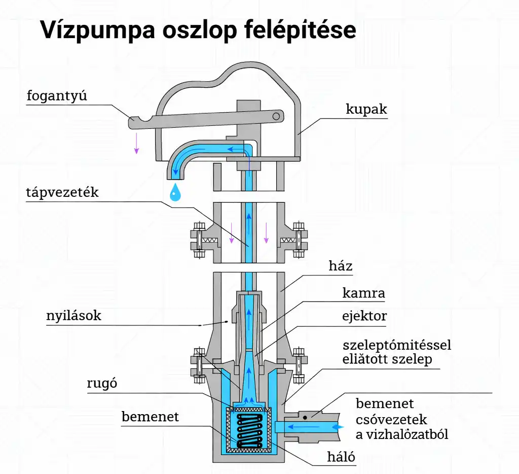 fizika, Gépészet, infrastruktúra, közkút, működés, retró, technika, tél, vidék, vízellátás